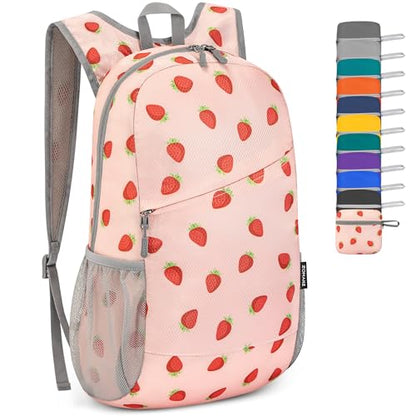 ZOMAKE Lightweight Packable Backpack 20L, Foldable Small Daypack for Hiking - color: Strawberry Print