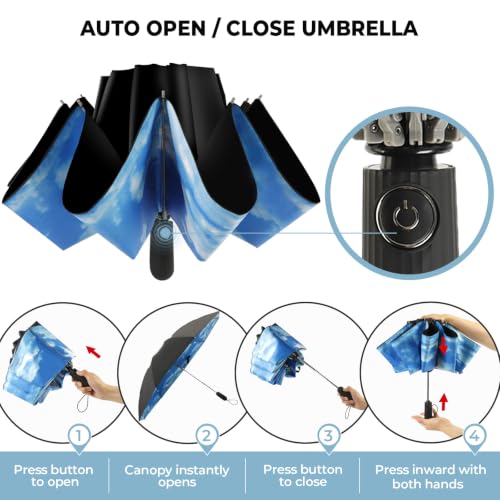 ZDSSM Inverted Umbrella for Rain, Compact Windproof Auto Open Close - color: High Clouds