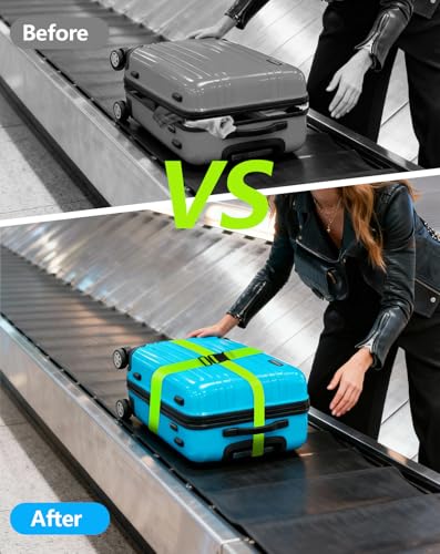 BILIONE 3Pcs Luggage Straps Set - 2 Suitcase Straps 70'' Long and 1 Add A Bag Strap, Adjustable Luggage Identifiers Nylon Travel Belt - color: Blue