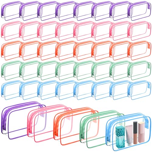 Sanwuta 100 Pcs Clear Makeup Bags Bulk, Toiletry Bag,Candy Colors - color: Candy Colors