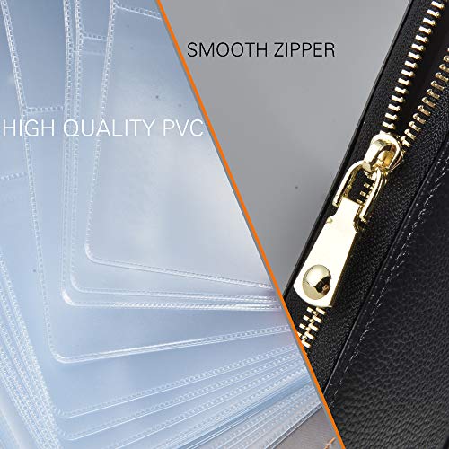 Easyoulife Credit Card Holder Wallet Womens Zipper Leather Case Purse RFID Blocking - color: Black