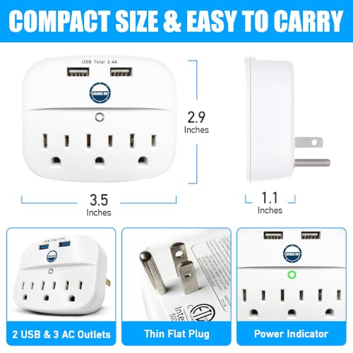 Cruise On Non Surge Cruise Approved Power Strip, Essentials [2 USB, 3 AC] - color: [2 USB, 3 AC]