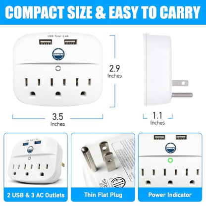 Cruise On Non Surge Cruise Approved Power Strip, Essentials [2 USB, 3 AC] - color: [2 USB, 3 AC]