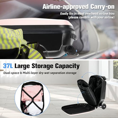 Scooter Luggage for Kids, Ride On Suitcase, Lightweight Foldable Luggage - color: Light Pink