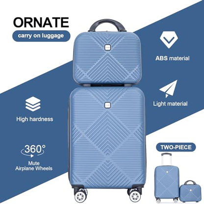 Tripcomp Carry-on Luggage Set 2 Piece Hardside Suitcase With Spinner Wheels - color: Blue-2, size: 2 Piece Set(14/20)