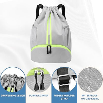 JELUTAR Drawstring Backpack Gym Bag with Shoes Compartment, Grey - color: Grey, size: Large