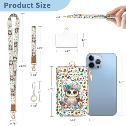 Owl Lanyard Wallet with Id Badge Holder Keychain for Card Women - color: Owl
