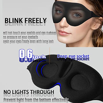 Eye Mask for Lash Extensions, Eyelash Sleeping Mask for Extensions, 3D Sleeping Mask for Women Men with Adjustable Strap Ear Plugs, Sleep Mask for Lash Extensions for Nap Travel Night