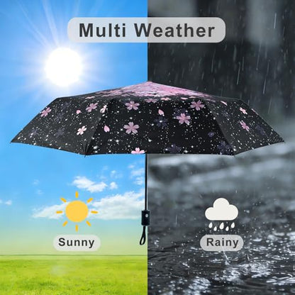Windproof Travel Umbrella Folding Compact Automatic Umbrellas for Women Men Rain Sun - color: Cherry Blossom