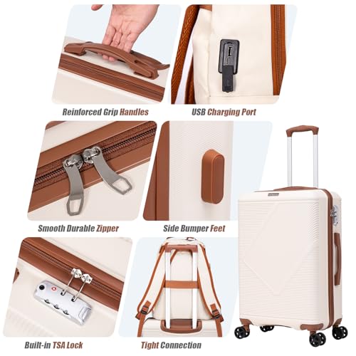 Carry On Luggage 22x14x9 Airline Approved, 20 Inch ABS Hardside Set - color: Tangerine, size: 3PCS