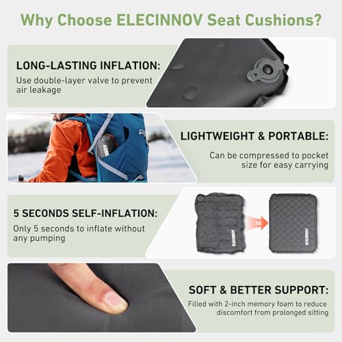 Inflatable Seat Cushion, Self Inflating Compact Stadium Seat Cushion - color: Gray-1pack