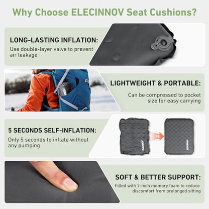 Inflatable Seat Cushion, Self Inflating Compact Stadium Seat Cushion - color: Gray-1pack