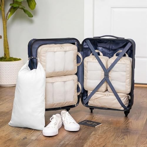 G-FORCE 3PC Compression Mesh Mid-Rectangular Packing Cube Set Stone Color | Space Saver Travel Organizer | Luggage Compression Cubes - color: Stone - 3 PCs