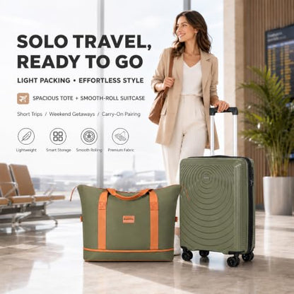 CONCEPTEN Luggage Sets 3 Piece, PP Hardshell Suitcases Set with Wheels - color: Olive Drab, size: 3 Piece Sets (21/Db/Tb)