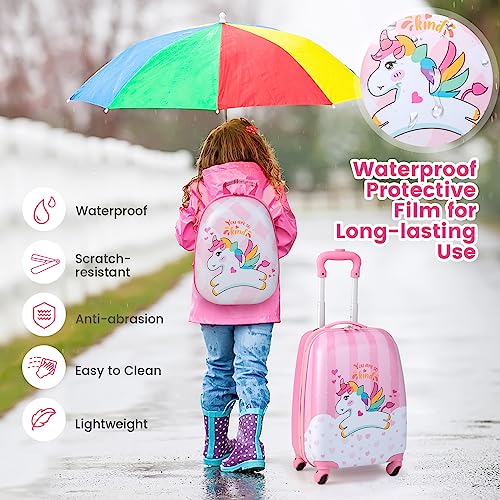 GYMAX Kids Carry On Luggage Set, 12" & 16" 2PCS Rolling Suitcase - color: Happy Pony