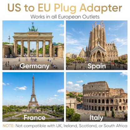 Unidapt US to Europe Travel Plug Adapter, Type C Pin Converter, 2-Pack