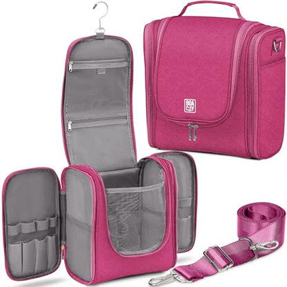 BOACAY Extra Large Hanging Travel Toiletry Bag for Women and Men, Makeup Bag - color: (X-Large) Cerise Pink - Gray Interior