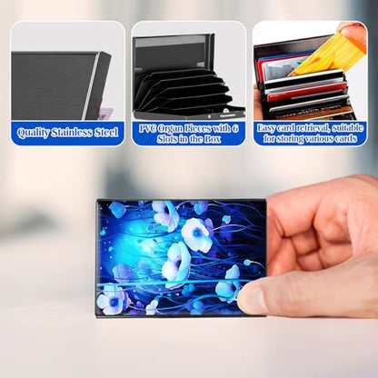 Metal RFID Accordion Card Holder,Purple Flowers - color: Purple Flowers