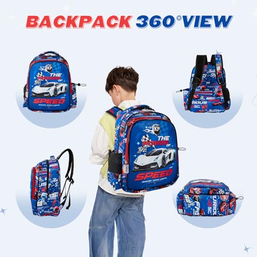 Boys Backpack 3 in 1 Kids Backpacks for Boys Cool Cute Kawali Race Car Backpack for Preschool Elementary Kindergarten,Blue Color,Large Capacity,16 Inch - color: 16 Inch Blue Car 3 in 1