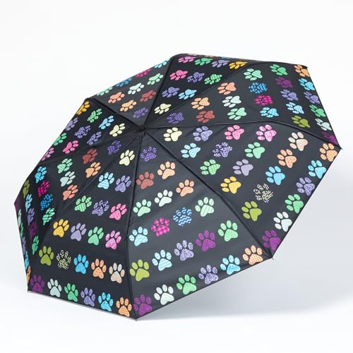 Whimsical Paw Print Compact Small Folding Travel Umbrella Auto Open Close - color: Tapestry of Paws