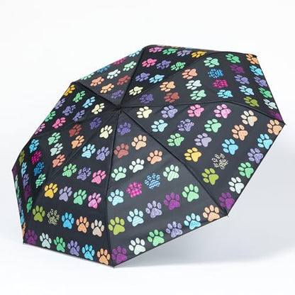 Whimsical Paw Print Compact Small Folding Travel Umbrella Auto Open Close - color: Tapestry of Paws
