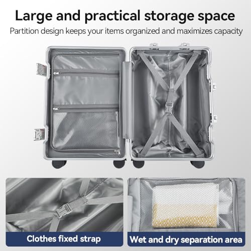 24 Inch Aluminum Frame Luggage with Front Pocket, Graphite - color: Graphite, size: 24 Inch