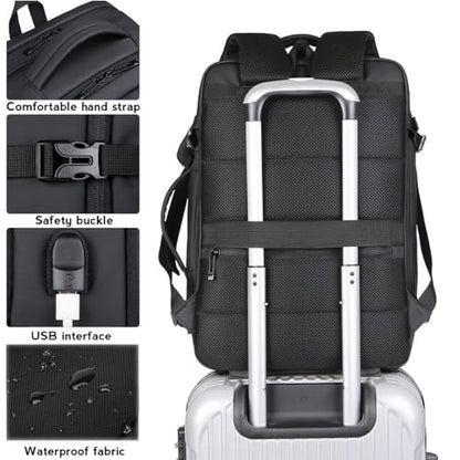 O-TBOST Expandable Travel Backpack Waterproof Carry On Backpack College 17.3” Laptop Backpack for Men & Women (Black) - color: Black