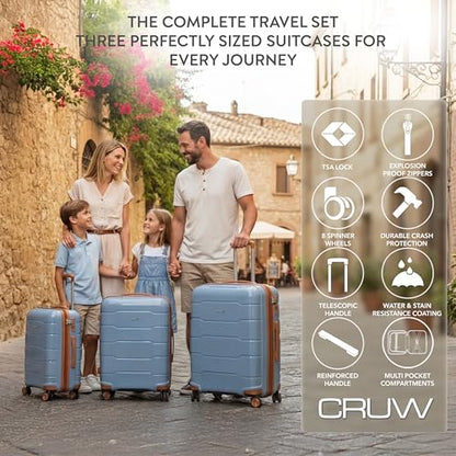 3-Piece Luggage Set Expandable Hardside Polypropylene Suitcase Set with TSA Locks & 8 Silent Spinner Wheels Lightweight Nested Suitcases Travel Set American Airline-Approved Carry-On - Blue/Tan - color: Blue/Tan, size: 3-Piece Set