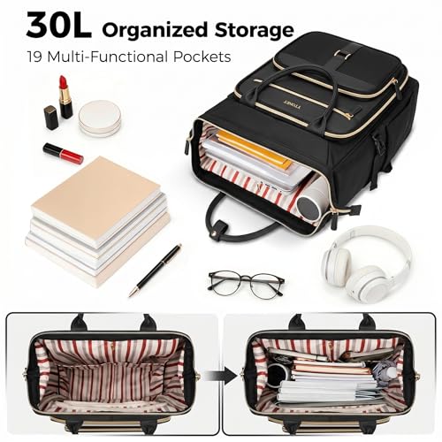 Ytonet Rolling Backpack for Women, 15.6 Inch Rolling Laptop Bag with Wheels - color: Pure Black