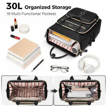 Ytonet Rolling Backpack for Women, 15.6 Inch Rolling Laptop Bag with Wheels - color: Pure Black