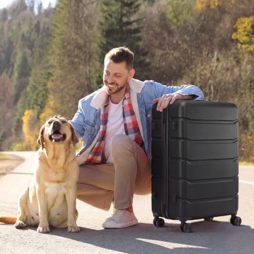 Sweetcrispy 24 Inch Checked Luggage, Hard Shell Suitcase, Black - color: Black, size: 24 Inch