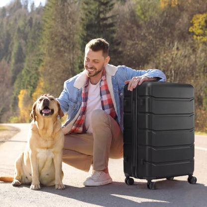 Sweetcrispy 24 Inch Checked Luggage, Hard Shell Suitcase, Black - color: Black, size: 24 Inch