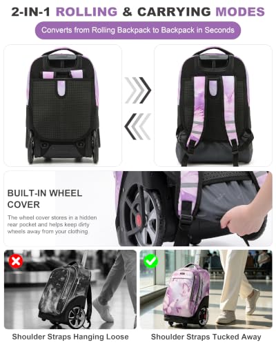 NEW TILAMI 19 Inch Rolling Backpack with Lunch Bag School, Purple Butterfly - color: Butterfly