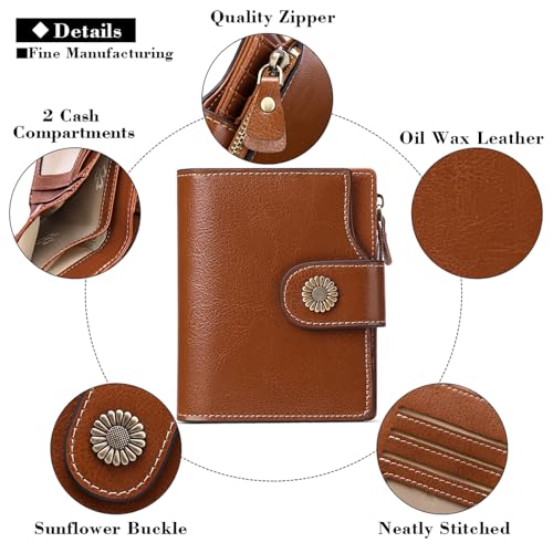 FALAN MULE Genuine Leather Small Wallet for Women, RFID Blocking, Compact Size, Brown - color: Brown