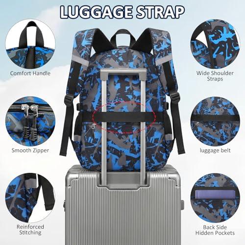 School Backpack for Boys - 4pcs Gamer Boys Backpack with Lunch Box Set for Kids Teens Elementary Middle High School,18″ Large Capacity Students Bookbag with Usb Charging Port & Key-chain - color: Blue-game03-set