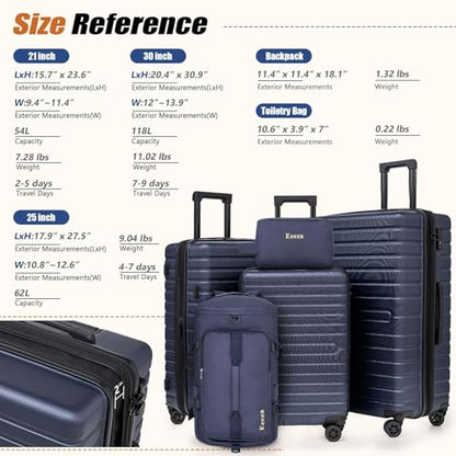 Eeeza Luggage Sets 5 Piece,Hardside Expandable Durable Luggage,21"/25"/30" - color: PorscheBlue