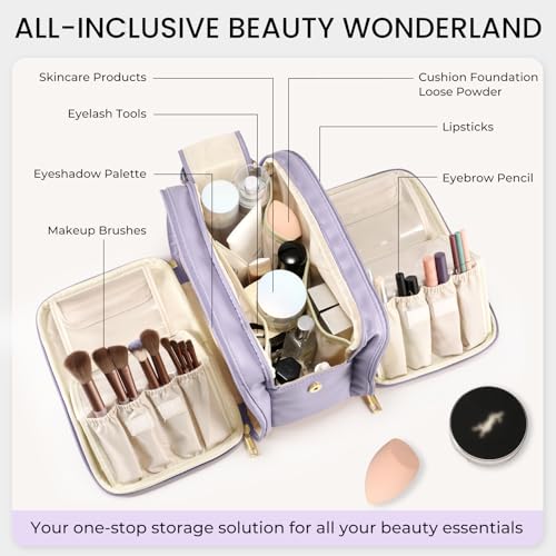 HauteHues Travel Makeup Bag Women's Large Capacity Cosmetic Organize Purple - color: Purple