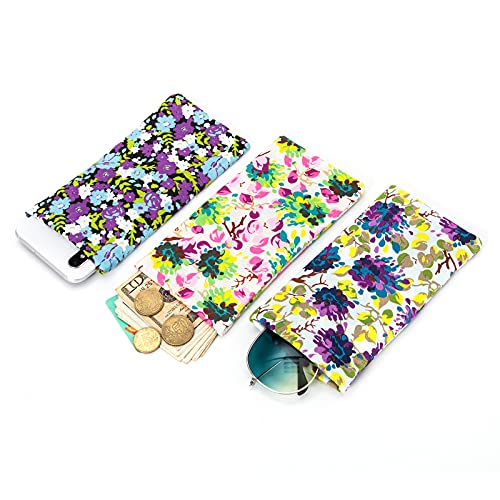 TRIUMPH VISION Eyeglass Case Glasses Case Soft Sunglass Pouch Sleeve 3 Pack - color: Flowers