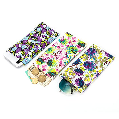 TRIUMPH VISION Eyeglass Case Glasses Case Soft Sunglass Pouch Sleeve 3 Pack - color: Flowers