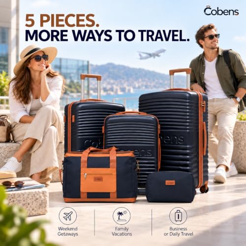 Cobens Luggage Sets 5 Piece, Suitcases with Wheels, TSA Lock, 20/24/28,Blue - color: Blue, size: 5 Piece Sets (20/24/28/DB/TB)