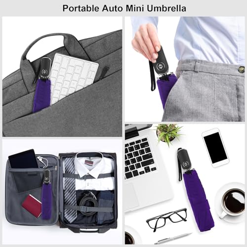 Automatic Lightweight Travel Flat Umbrella Compact Folding for Pocket - color: 0.2Dark Purple
