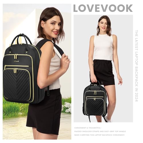 LOVEVOOK 여성용 노트북 백팩, USB 포트가 있는 패션 작업 백팩, 업무용 방수 백팩, 블랙., 모던. - color: 블랙., size: 18인치