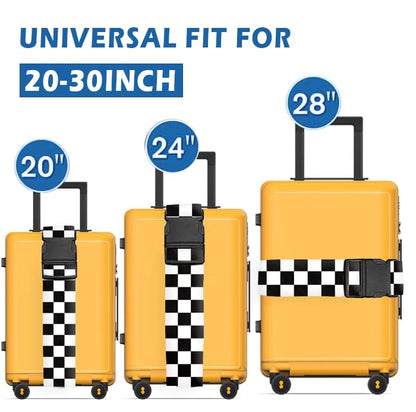 Luggage Straps for Suitcases Travel Belt Accessories, Cute Suitcase Strap, Adjustable Luggage Belt Strap, Heavy Duty with Quick-Release Buckle Luggage Strap Classic White Black Checkerboard - color: Classic White Black Checkerboard