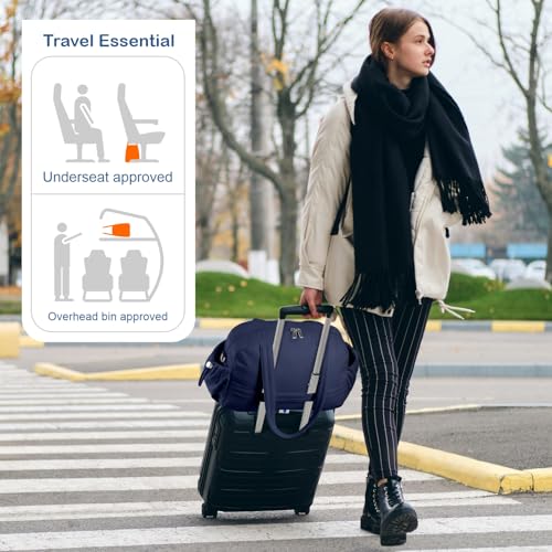 TOPDesign Travel Duffel Bag, Puffy Carry On Overnight, Gym Bag w/Wet Pocket - color: Navy Blue