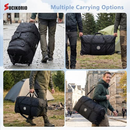 Foldable Travel Duffle Bag with Wheels and Handle Large 100L XL Rolling Travelling Duffel Bags Waterproof Oxford Carry On Hand Luggage Deployment Bag With Storage Bag & Combination Padlock - color: Black