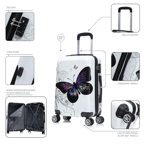 InUSA Butterfly Print 20-Inch Carry-On Hardside Spinner Luggage Travel - color: Butterfly, size: 20 Inch