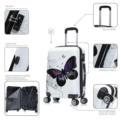 InUSA Butterfly Print 20-Inch Carry-On Hardside Spinner Luggage Travel - color: Butterfly, size: 20 Inch