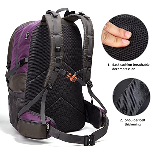 SPEEDPARK 40L Hiking Backpack, Lightweight Camping Daypack with Rain Cover - color: Purple