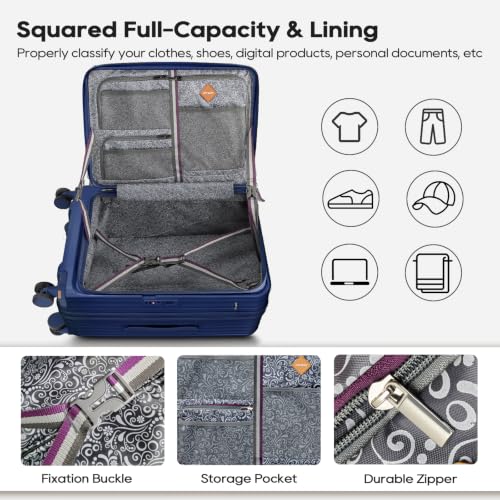 Joyway Luggage Sets 5 Piece with Front Pocket, Expandable Top Opening Suitcase Set, PC Hardside Carry on Suitcase with Spinner Wheels and TSA Lock (Blue) - color: Blue, size: 5 Piece Set (20/24/28 Inch)