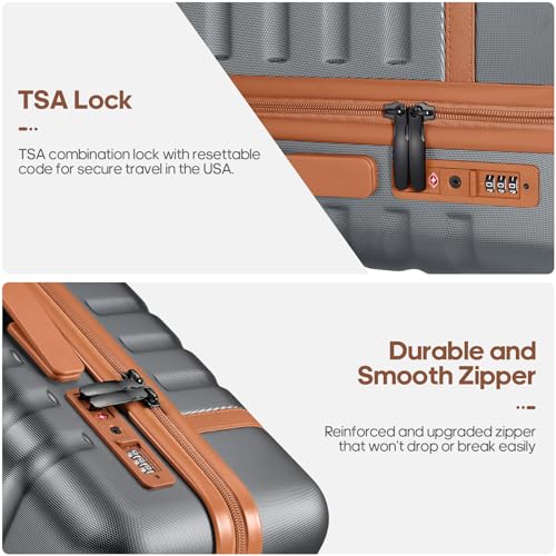 UKEIN Luggage Sets 3 Piece, 24in Checked Luggage With Travel Backpack - color: Grey, size: 3 piece set (24inch)
